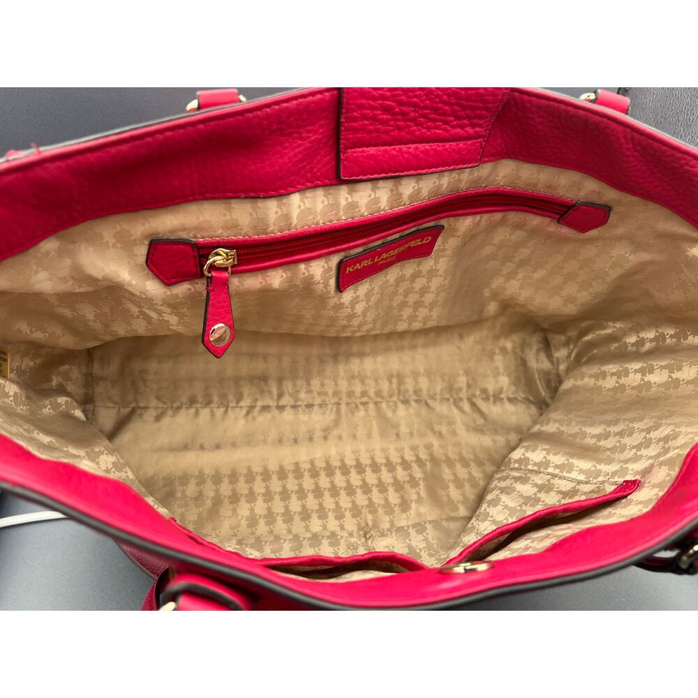 KARL LAGERFELD PARIS Zippy East West Tote in pink leather w/cat whisker tag - Picture 8 of 13